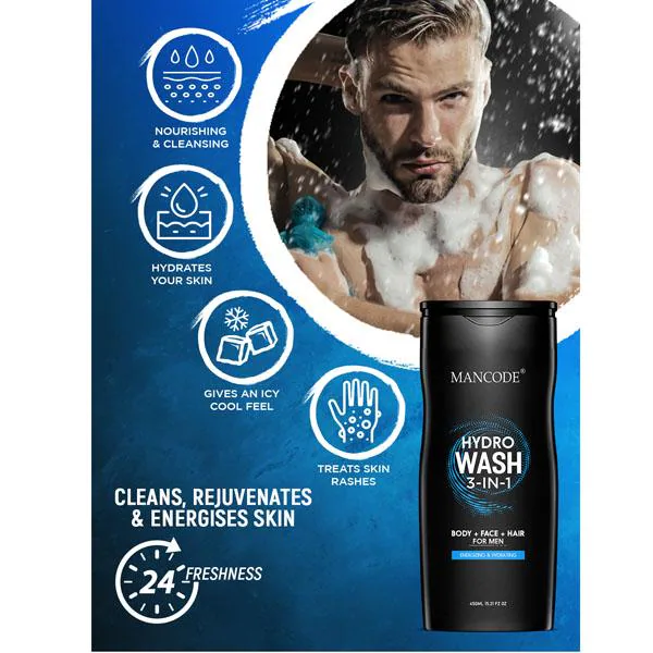 Mancode Hydro Wash 3 in 1 ( Body+Face+Hair ) 450 ml - Image 5